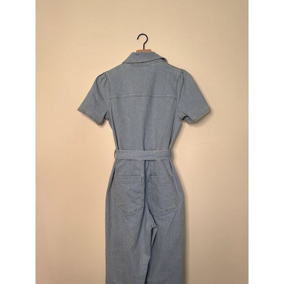 Avec Les Filles Womens Jumpsuit Denim Wide Leg Light Wash Belt Retro 70s Sz 29 - Picture 6 of 15